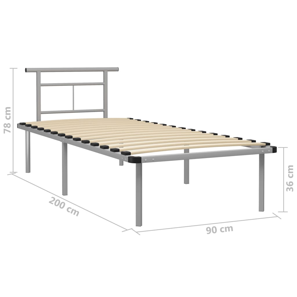 Bed Frame | Grey | Powder-coated metal, plywood | 90x200 cm | Durable