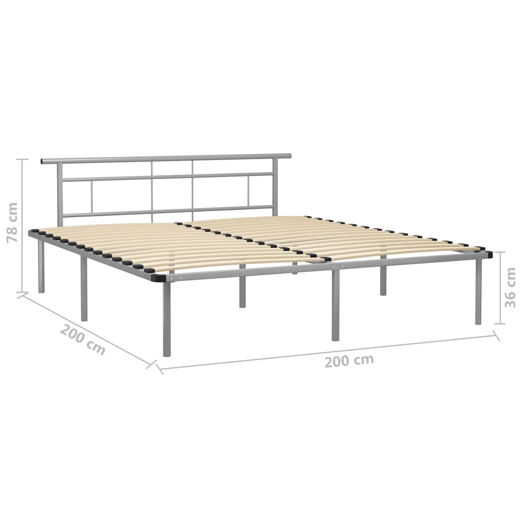 Bed Frame | Grey | Metal, Plywood | 200x200 cm | Modern | Bed Frame