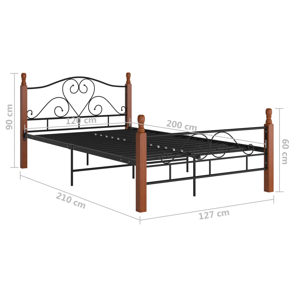 Bed Frame | Black and natural oak | Powder-coated metal, solid oak wood