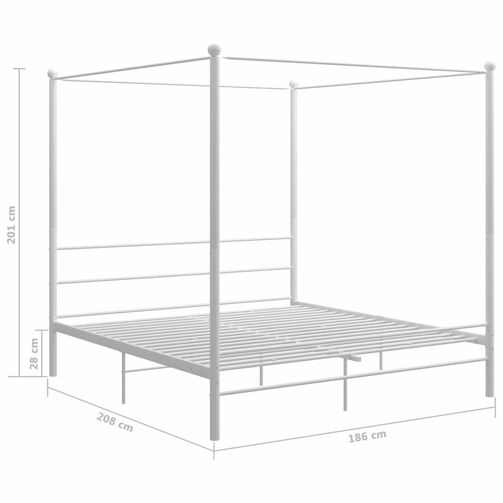 Canopy Bed Frame without Mattress White Metal 180x200 cm Super King