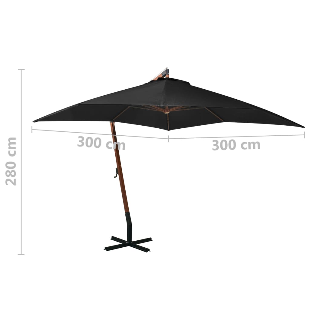 Hanging Garden Parasol | Black | Fir Wood | Large | Adjustable Armrests