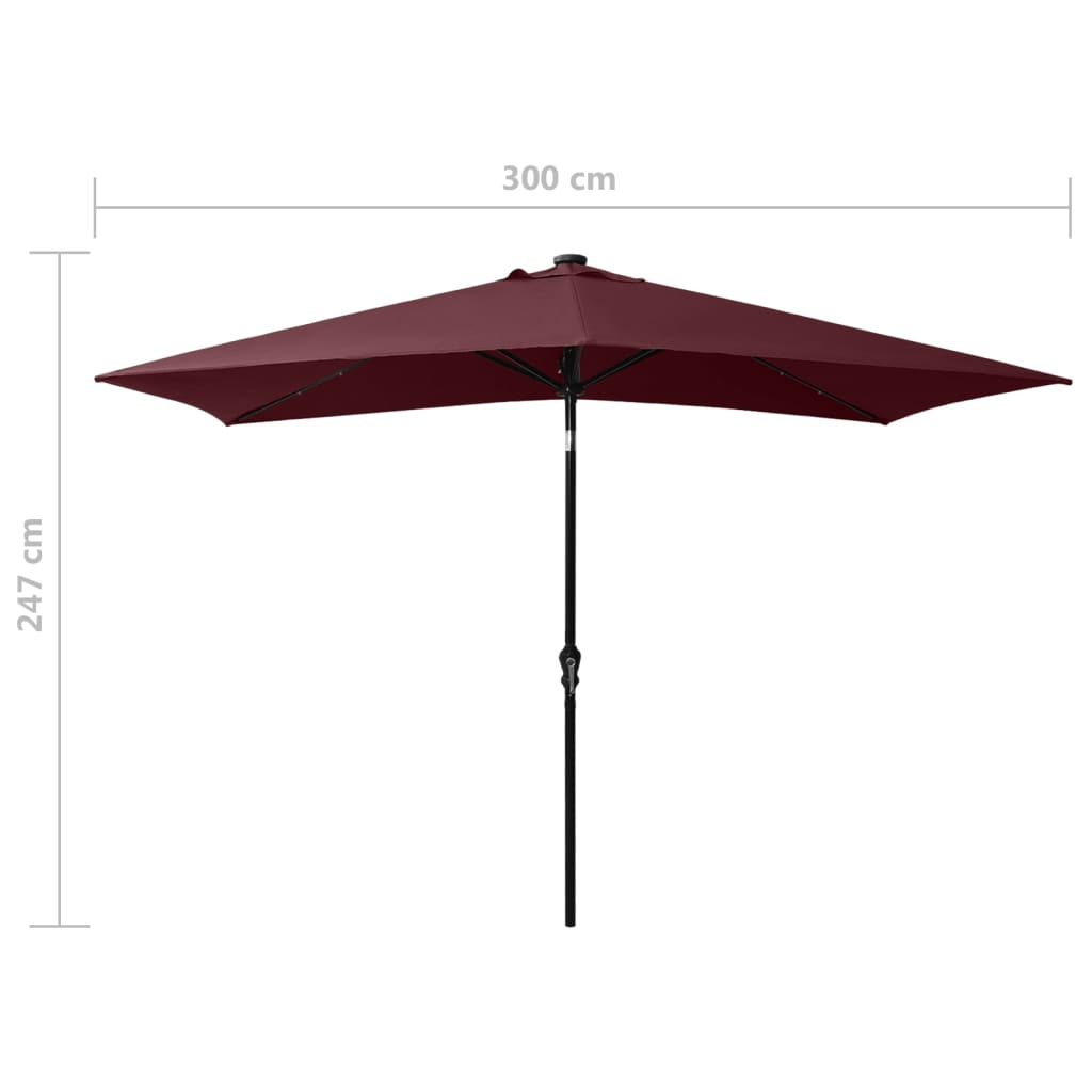 Garden Parasol | Bordeaux Red | Polyester, Powder-Coated Steel | 2x3 m