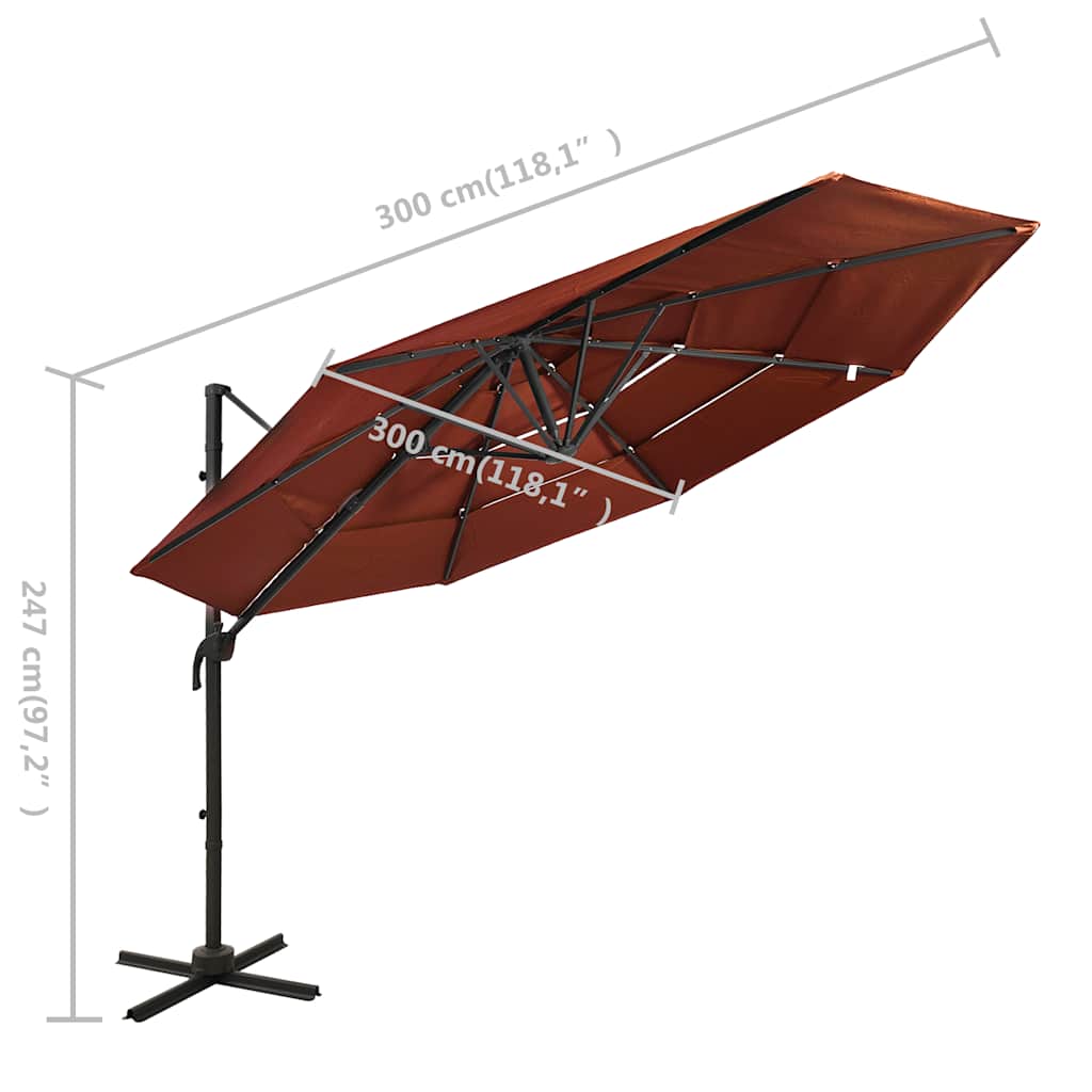 Garden Parasol | Terracotta | Polyester, Powder-Coated Aluminium | Large