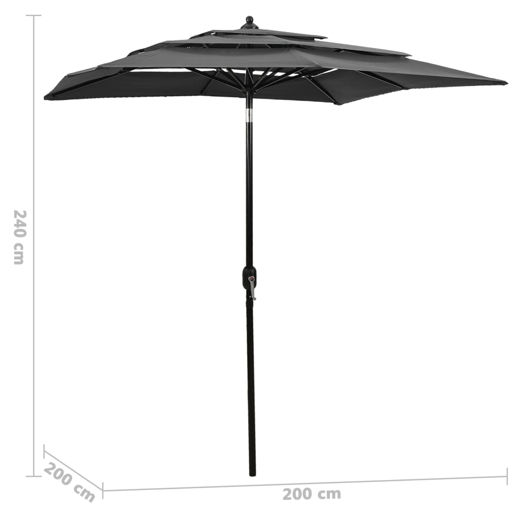 Parasol | Anthracite | Polyester | 2x2 m | Foldable | Garden Parasol
