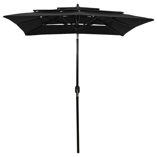 313850 vidaXL 3-Tier Garden Parasol with Aluminium Pole Black 2x2 m