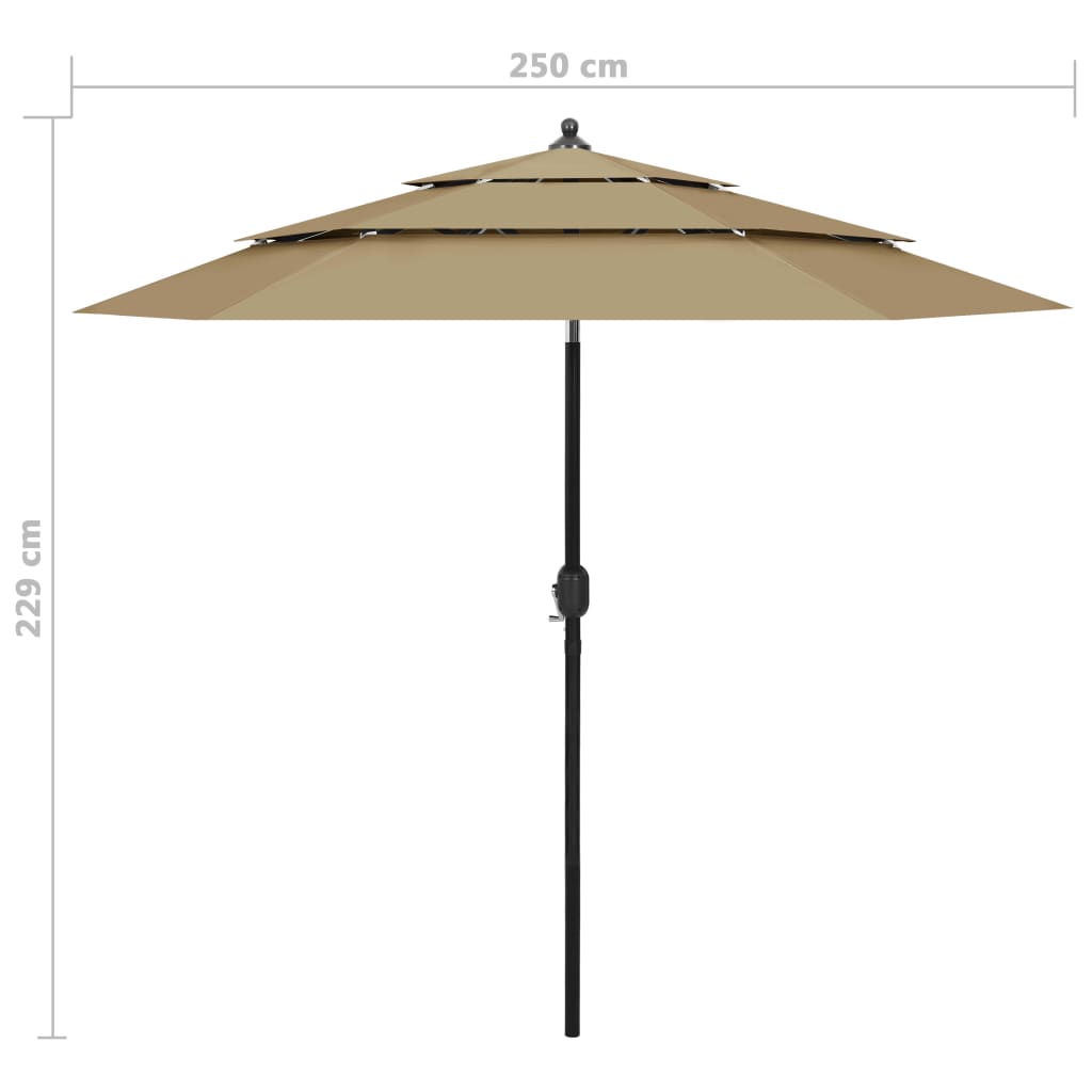 Parasol | Taupe | Polyester | 2.5 meters | Foldable | Garden Parasol
