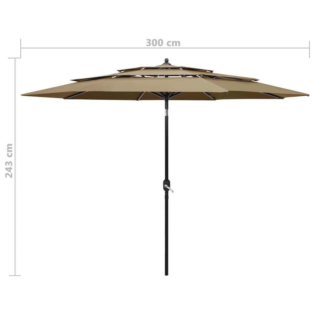 Parasol | Taupe | Polyester | 3m Diameter | Foldable | Parasol | Round