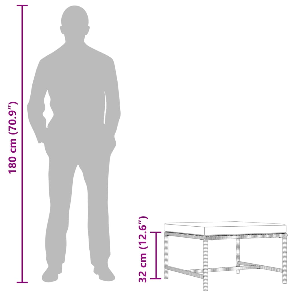 Sectional Footrest with Cushion Gray Poly Rattan