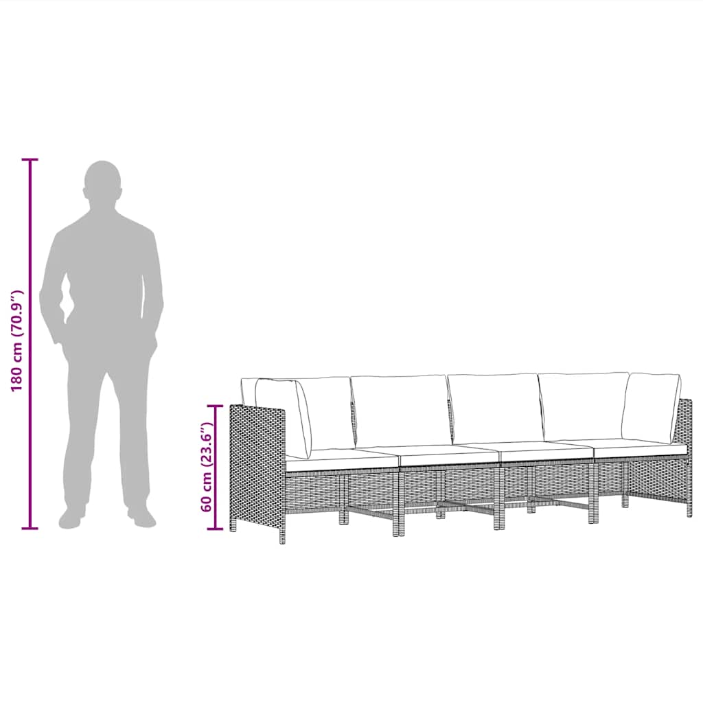 4-Seater Patio Sofa with Cushions Gray Poly Rattan