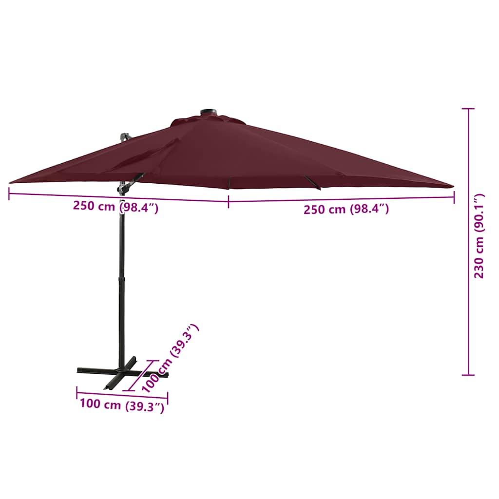 Cantilever Garden Parasol with Pole and LED Lights Bordeaux Red 250 cm