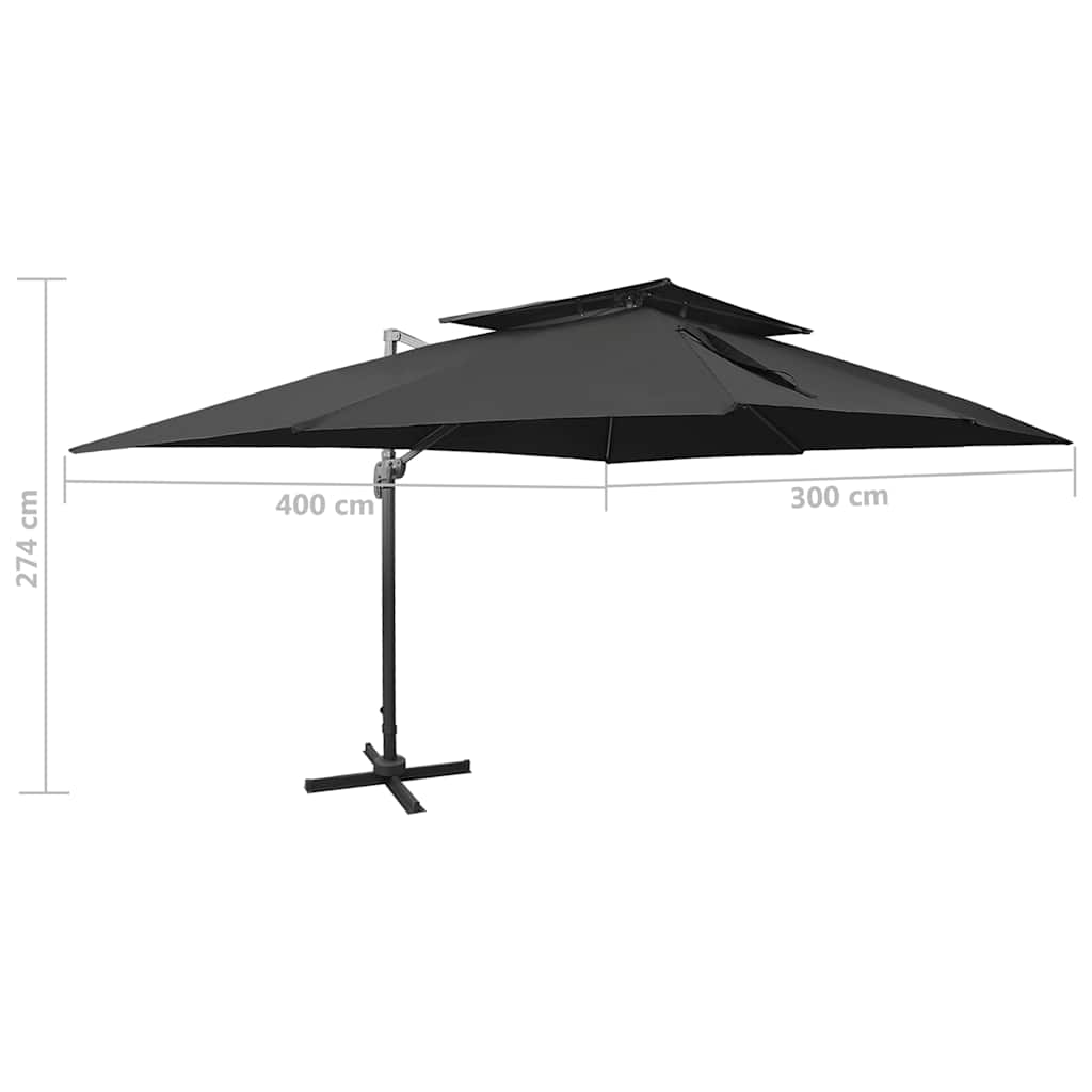 Cantilever Garden Parasol with Double Top Black 400x300 cm
