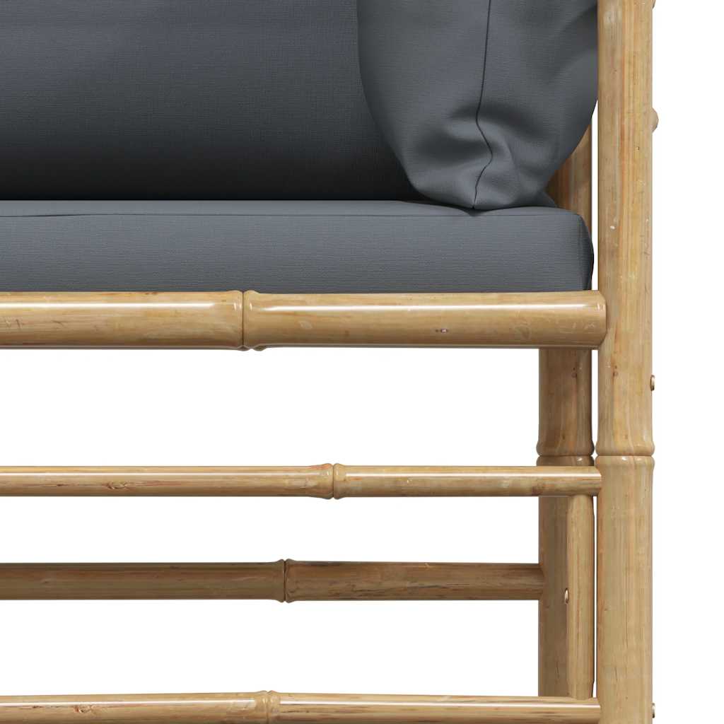 Patio Corner Sofa with Dark Gray Cushions Bamboo