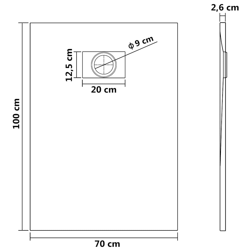 Shower Base Tray SMC Brown 100x70 cm