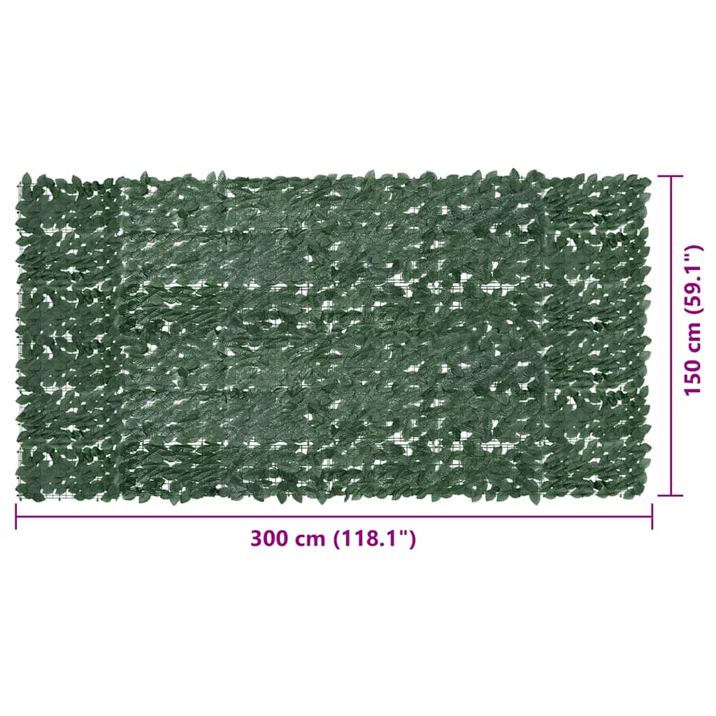 315491 vidaXL Balcony Screen with Dark Green Leaves 300x150 cm