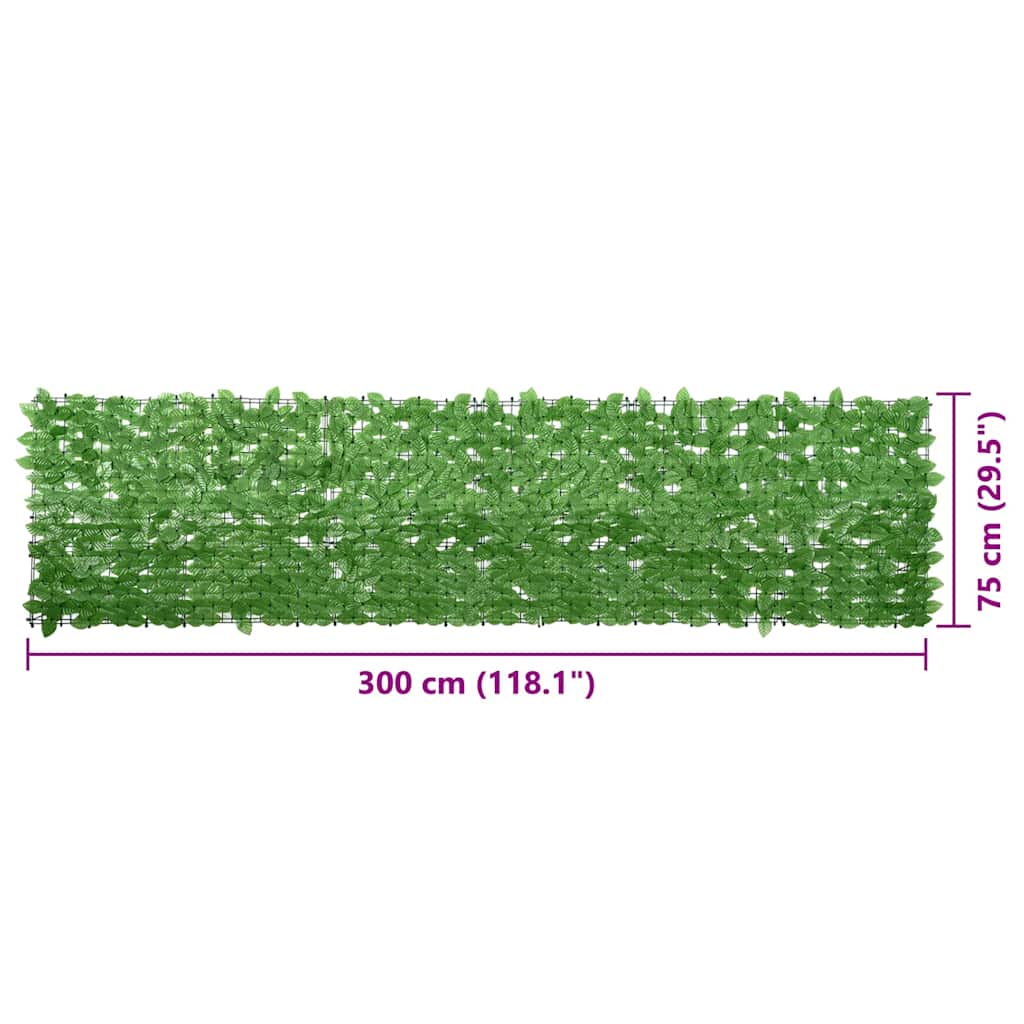 315495 vidaXL Balcony Screen with Green Leaves 300x75 cm