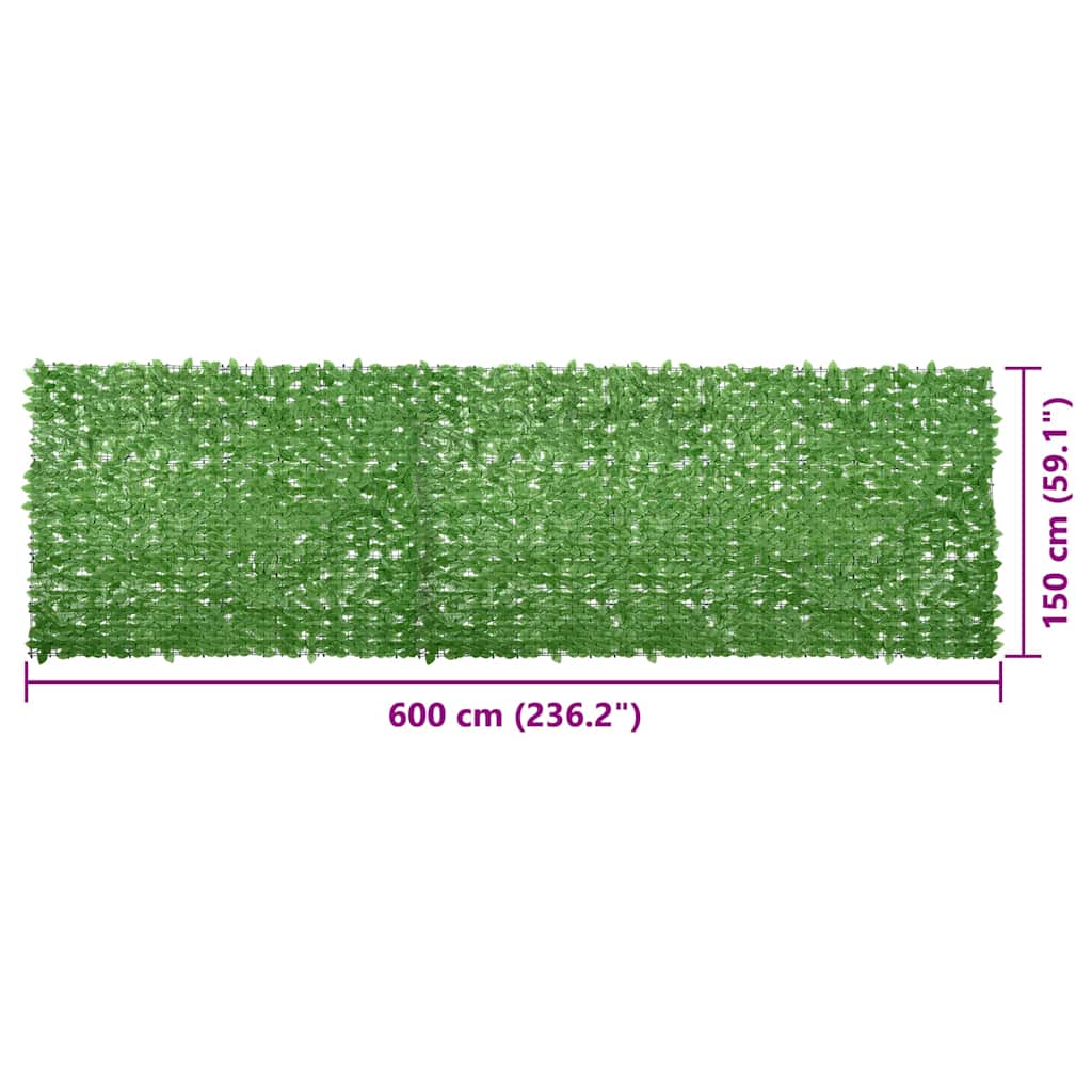 315506 vidaXL Balcony Screen with Green Leaves 600x150 cm