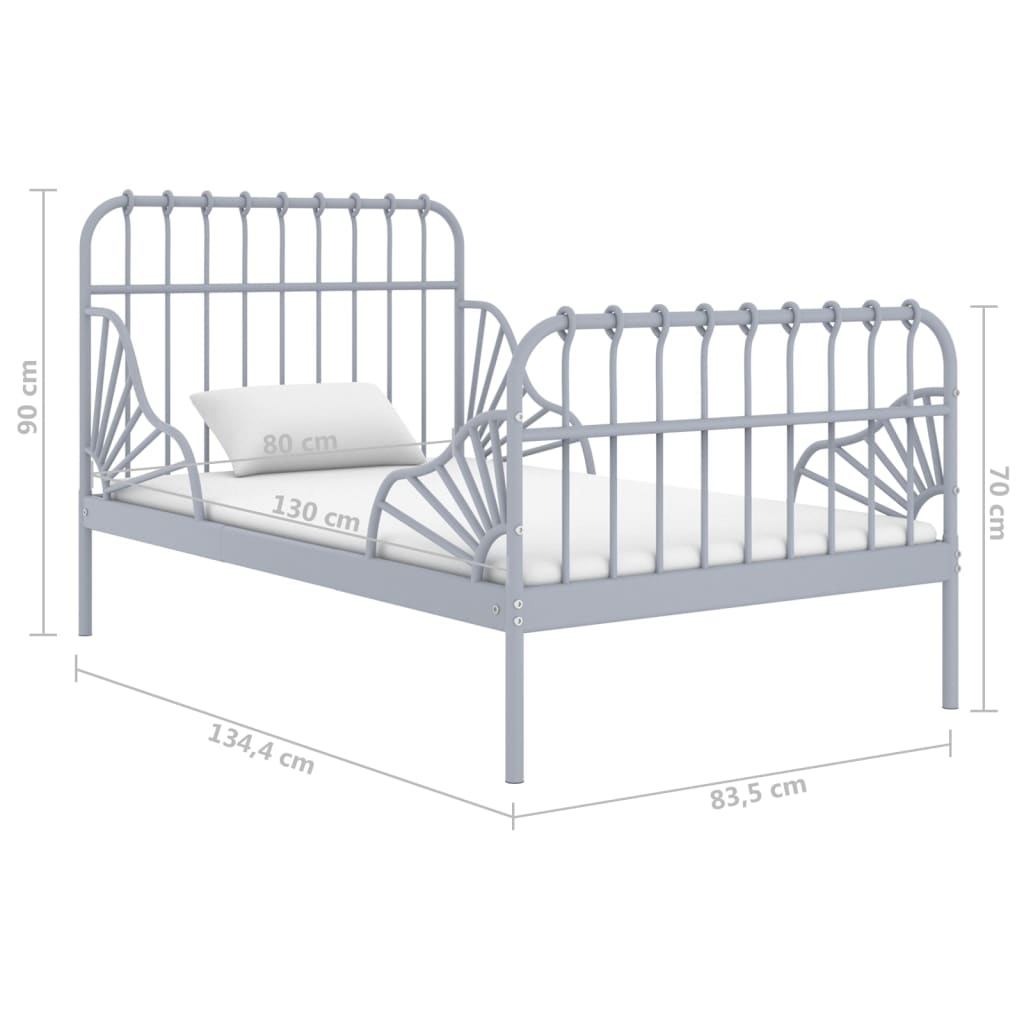 Extendable Bed Frame without Mattress Grey Metal 80x130/200 cm