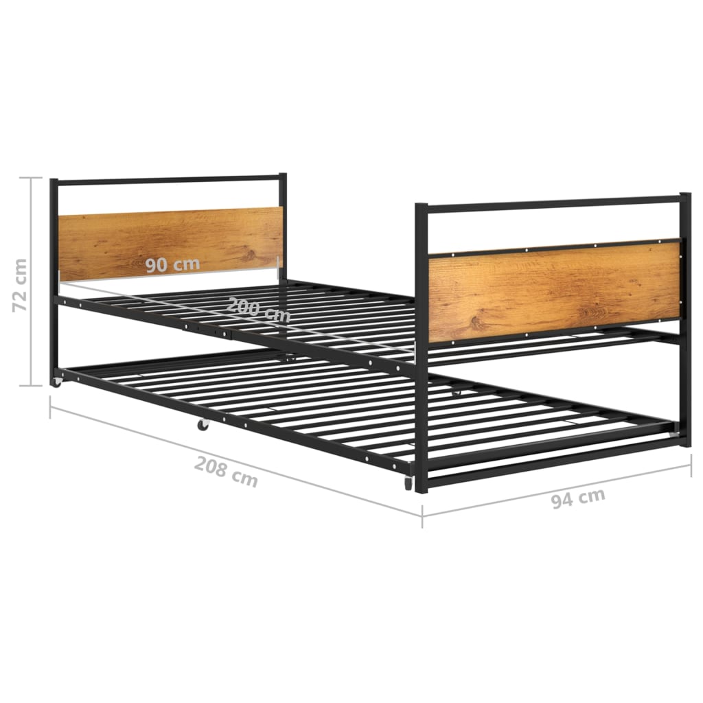 Pull-out Bed Frame | Black | Powder-Coated Metal, MDF, Plastic | Single