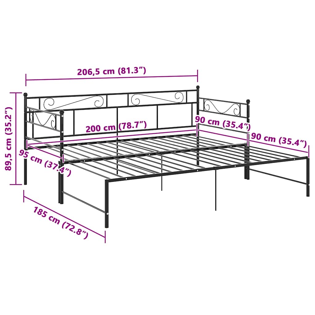 Pull-out Sofa Bed Frame without Mattress Black Metal 90x200 cm