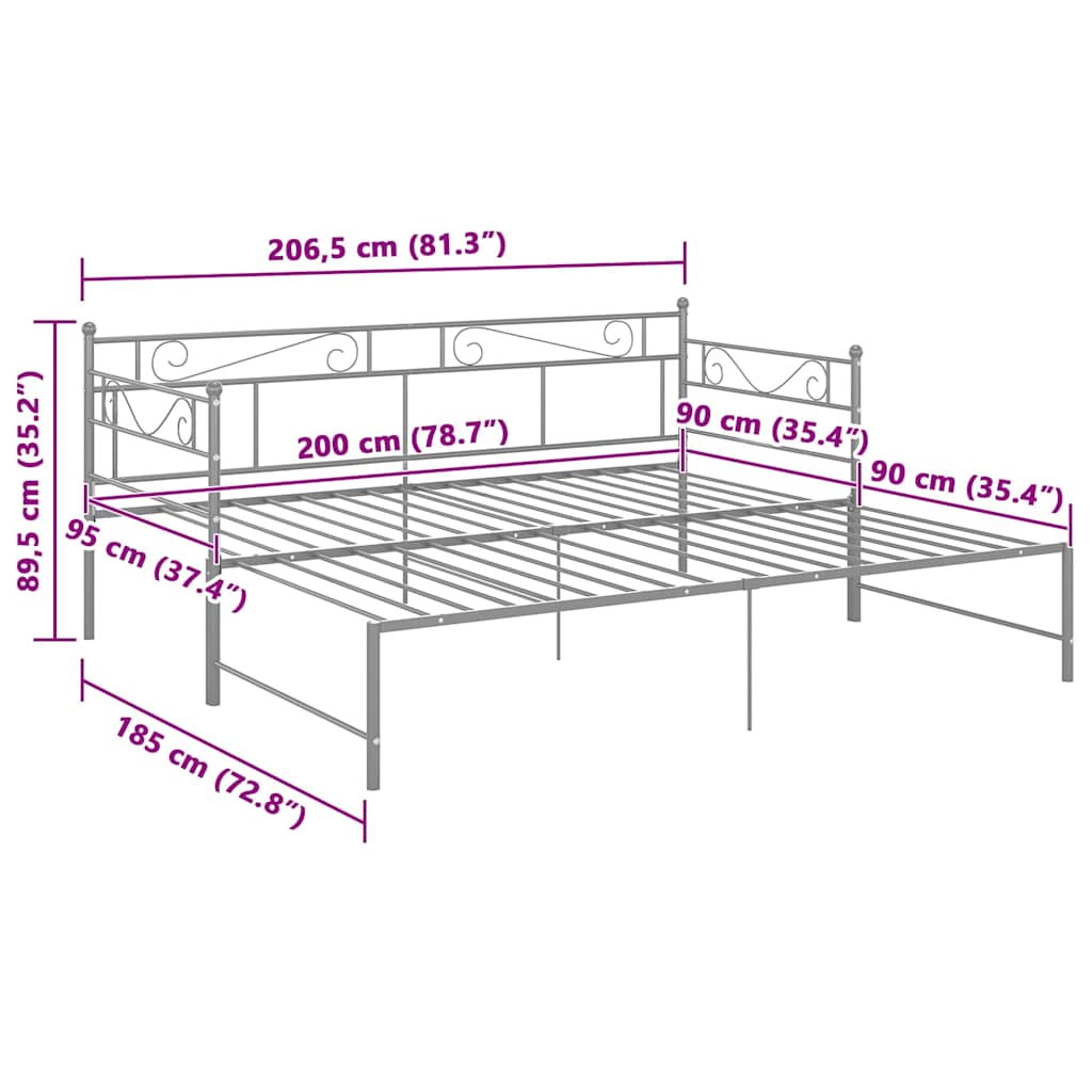 Pull-out Sofa Bed Frame without Mattress Grey Metal 90x200 cm