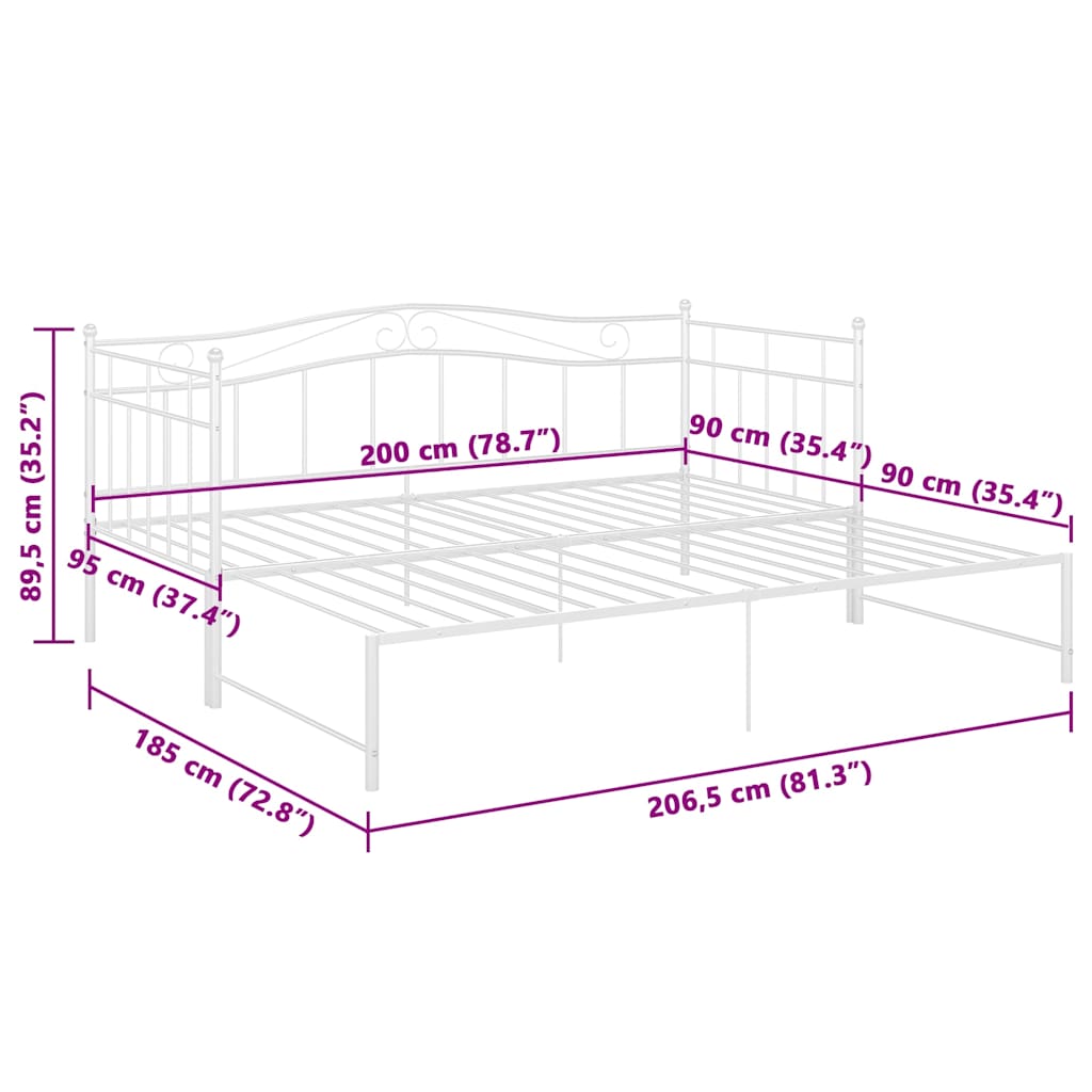 Pull-out Sofa Bed Frame without Mattress White Metal 90x200 cm