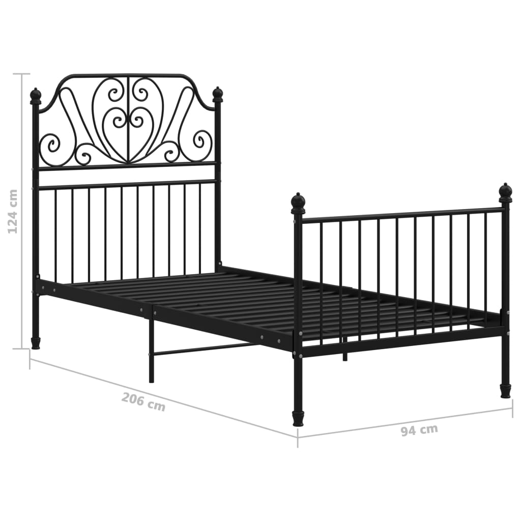 Bed Frame without Mattress Black Metal 90x200 cm