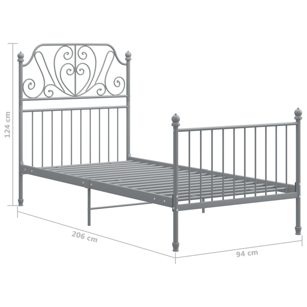 Bed Frame | Grey | Powder-coated metal | Single | Durable | Bed Frame