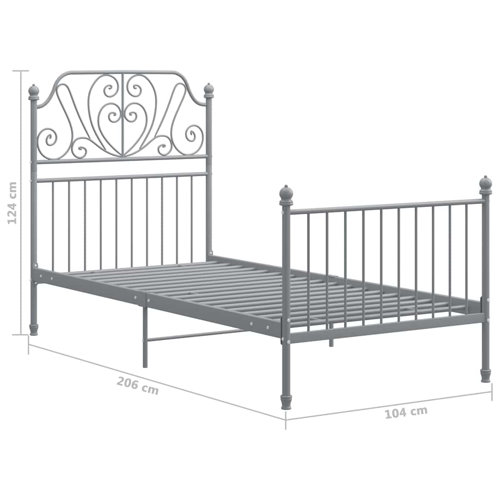 Bed Frame without Mattress Grey Metal 100x200 cm