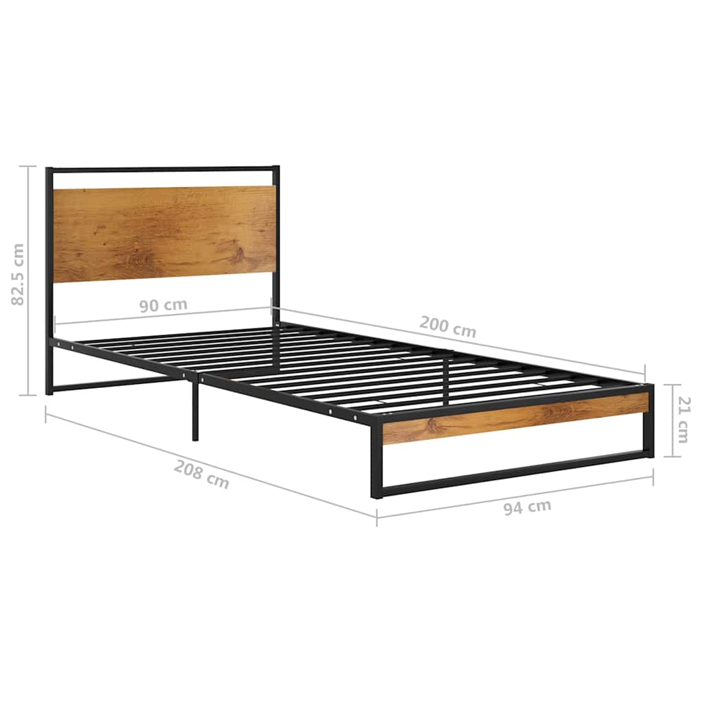 Bed Frame | Black, Wood brown | Powder-coated metal, MDF | Single