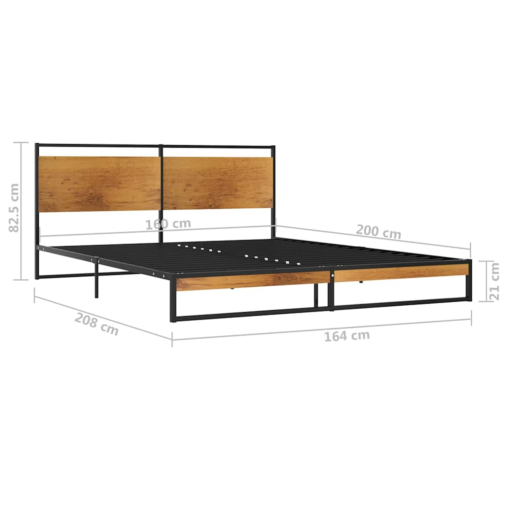 Bed Frame | Black | Powder-coated metal, melamine coated MDF | 160x200 cm