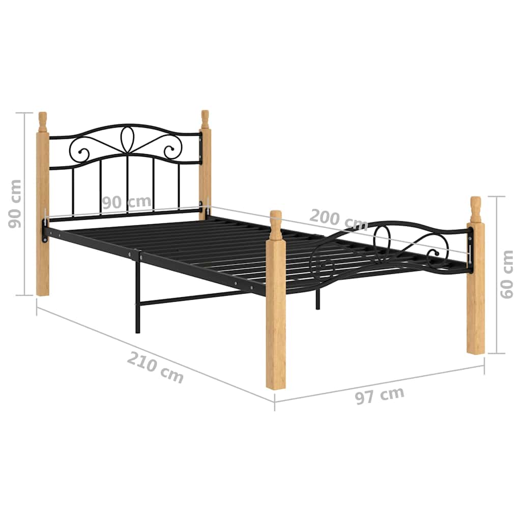 Bed Frame | Black and natural | Powder-coated metal, solid oak wood