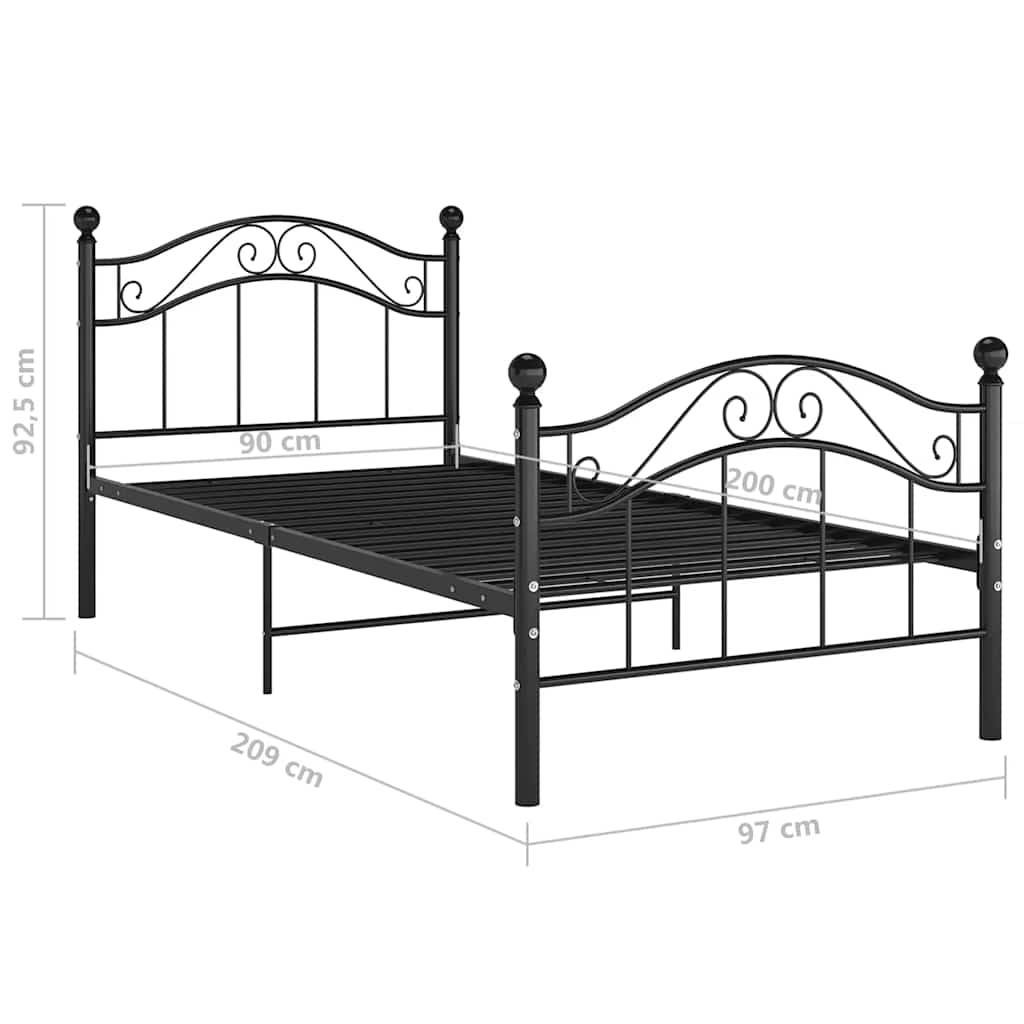 Bed Frame | Black | Powder-coated metal | Single | Durable | Bed Frame