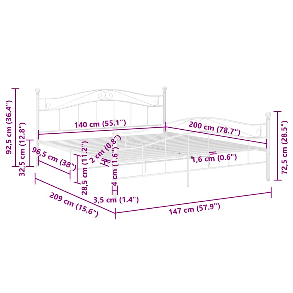 Bed Frame without Mattress White Metal 140x200 cm