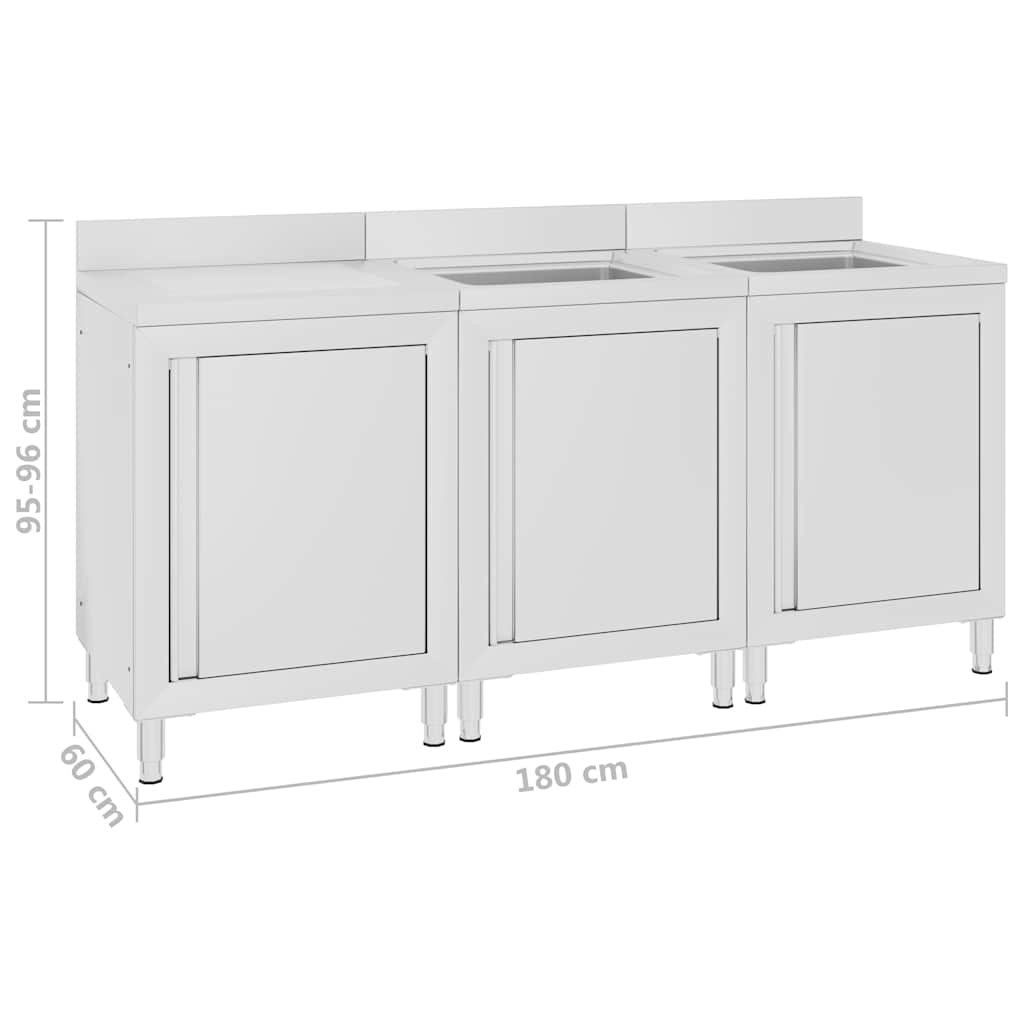 Commercial Kitchen Sink Cabinet 180x60x96 cm Stainless Steel