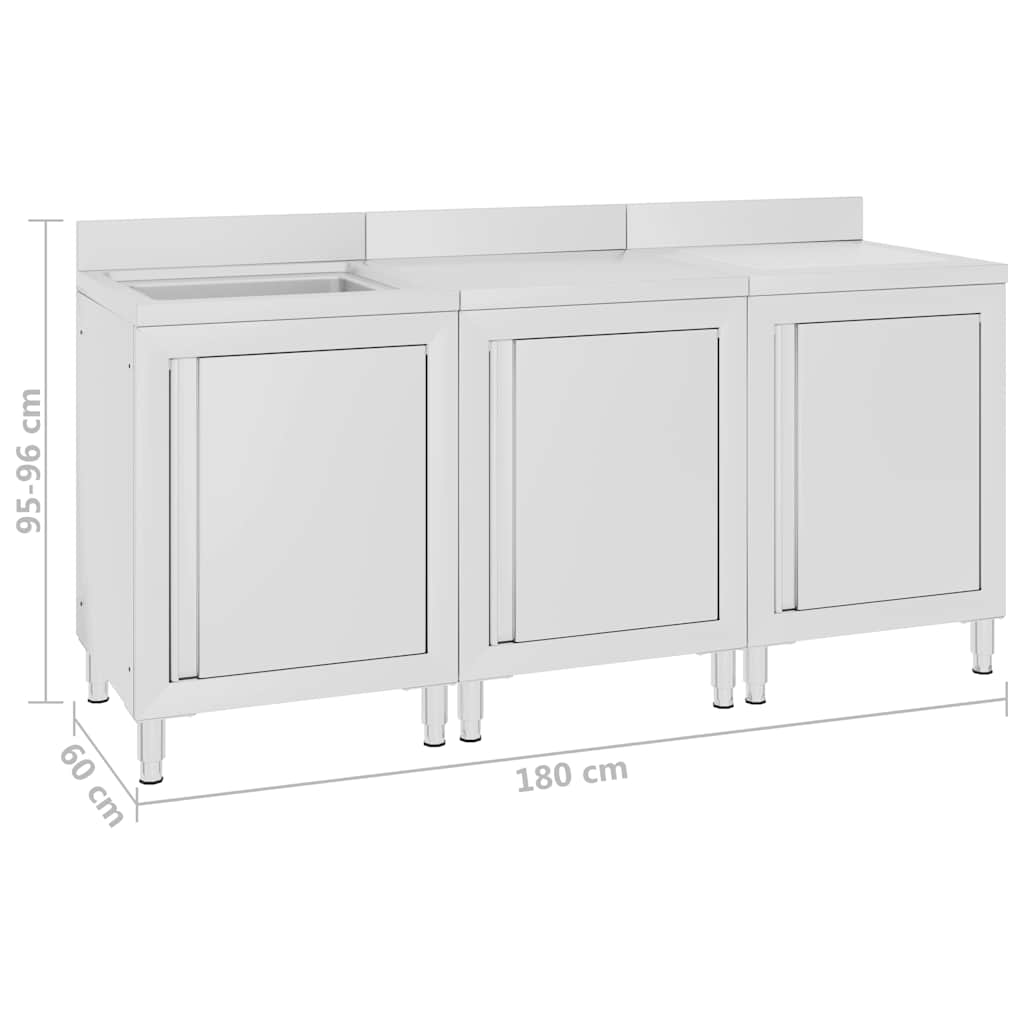 Commercial Kitchen Sink Cabinet 180x60x96 cm Stainless Steel