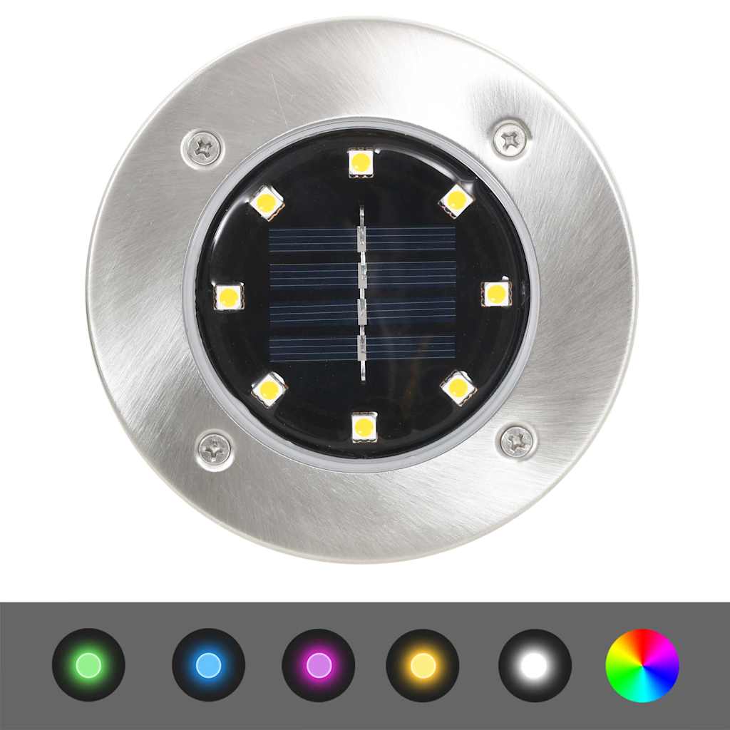 Solar Ground Light | Set of 8 | Multicolour with stainless steel | PP