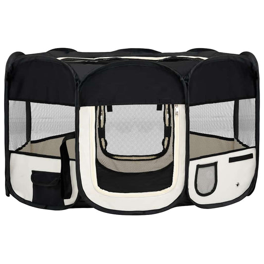 Dog Playpen | Black and Cream | Polyester | Foldable | Dog Playpen