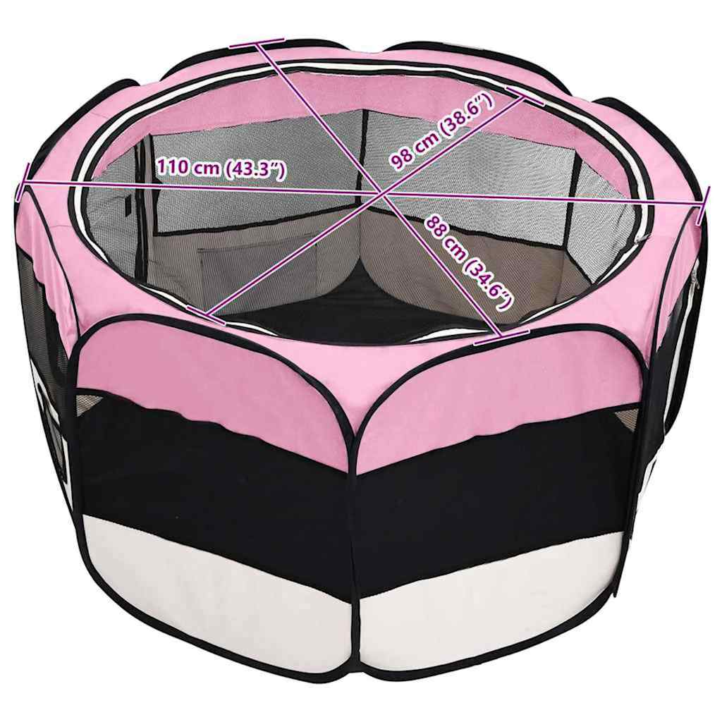 Dog Playpen | Pink and Cream | Polyester and Steel | Medium | Foldable