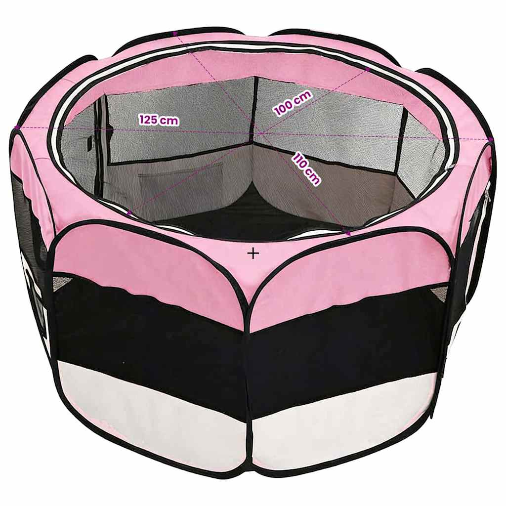Dog Playpen | Pink and cream | Polyester | 125 cm x 125 cm x 61 cm