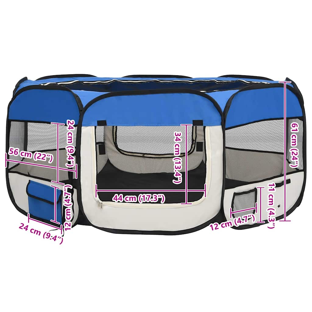Dog Playpen | Blue and cream | Polyester, Steel | 145x145x61 cm