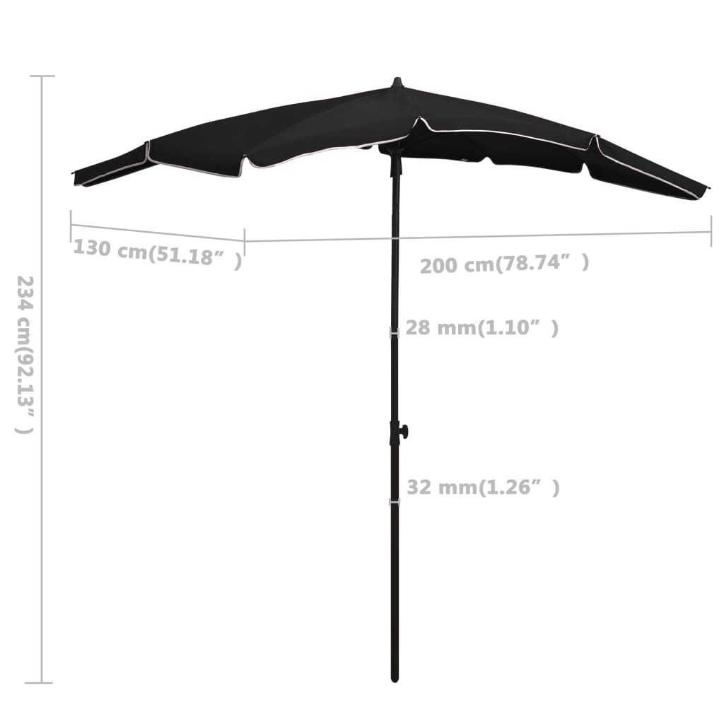 Garden Parasol | Black | Polyester | 200 x 130 cm | Collapsible