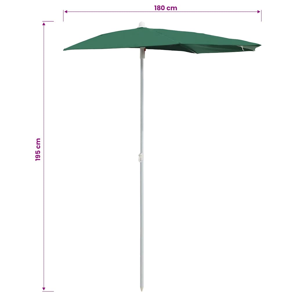 Garden Half Parasol with Pole 70.9"x35.4" Green