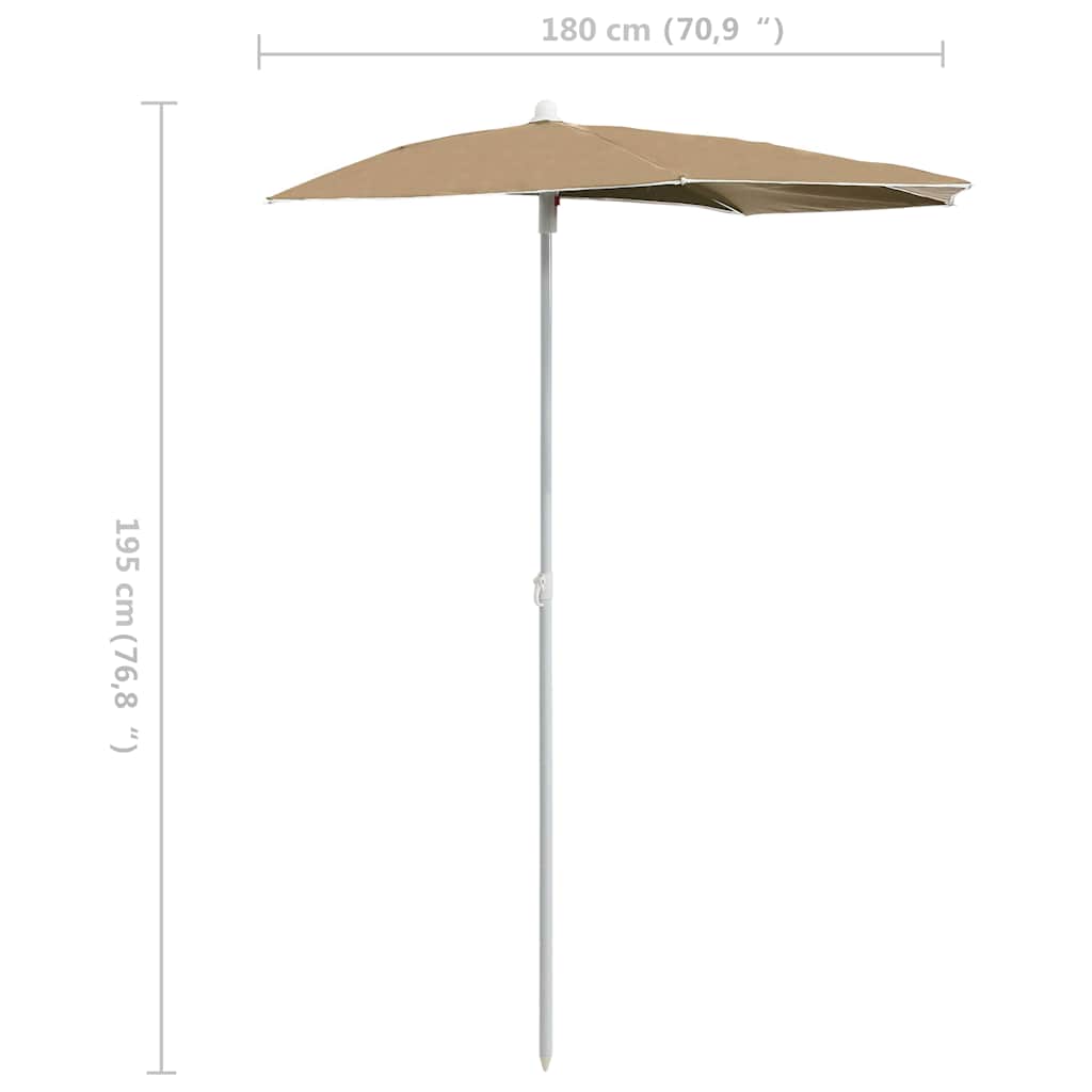 315562 vidaXL Garden Half Parasol with Pole 180x90 cm Taupe
