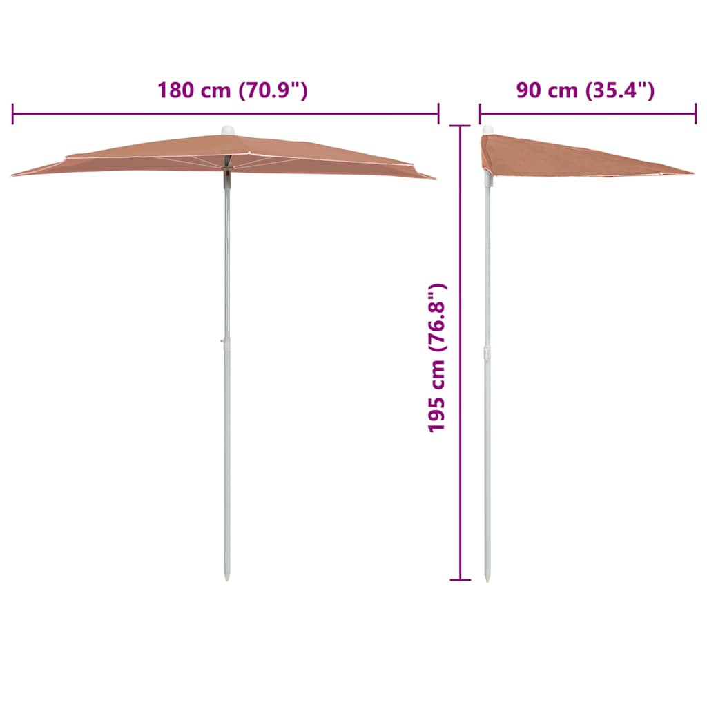 Garden Half Parasol with Pole 70.9"x35.4" Terracotta