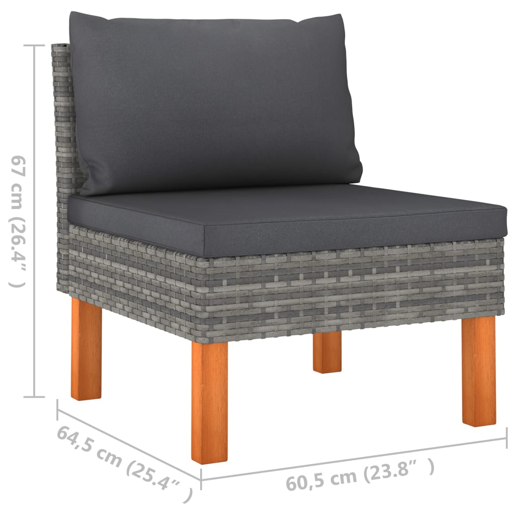 Middle Sofas 3 pcs Poly Rattan and Solid Eucalyptus Wood