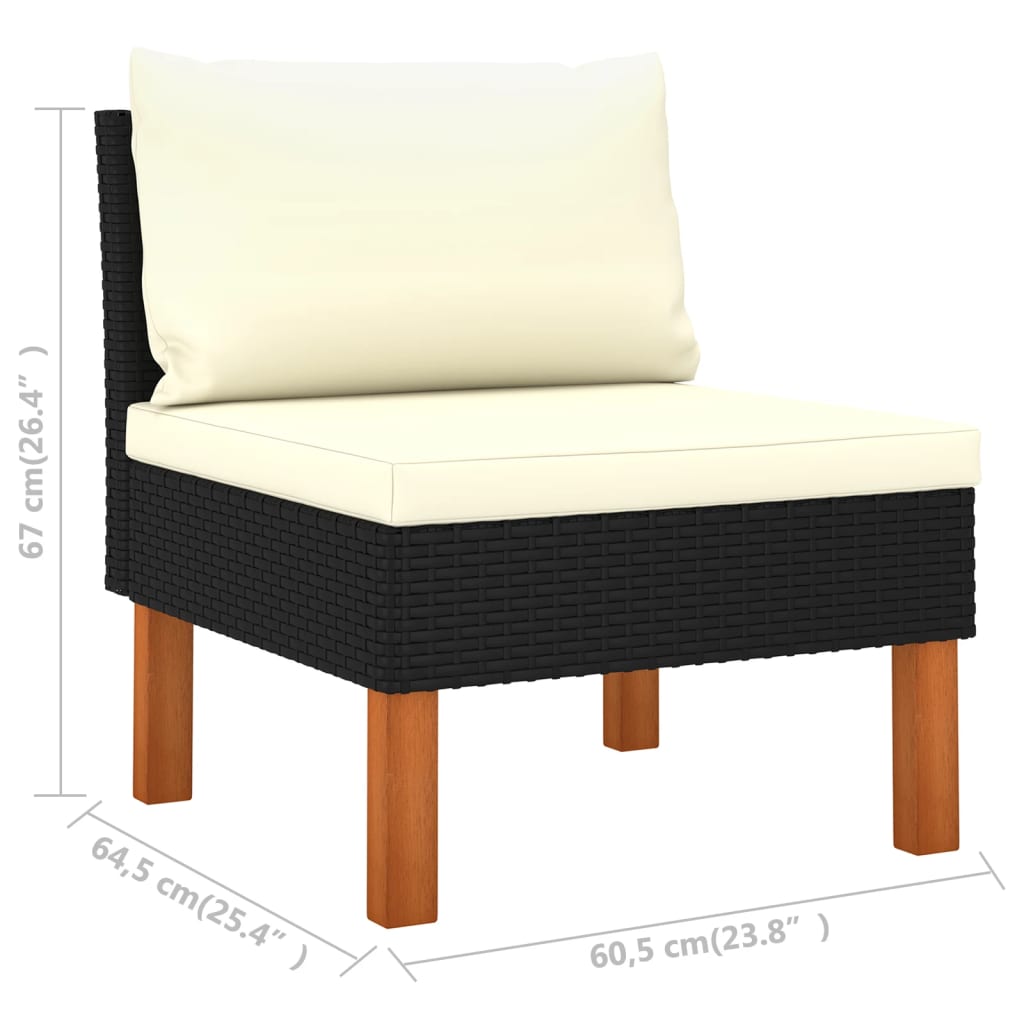 Middle Sofa Poly Rattan and Solid Eucalyptus Wood
