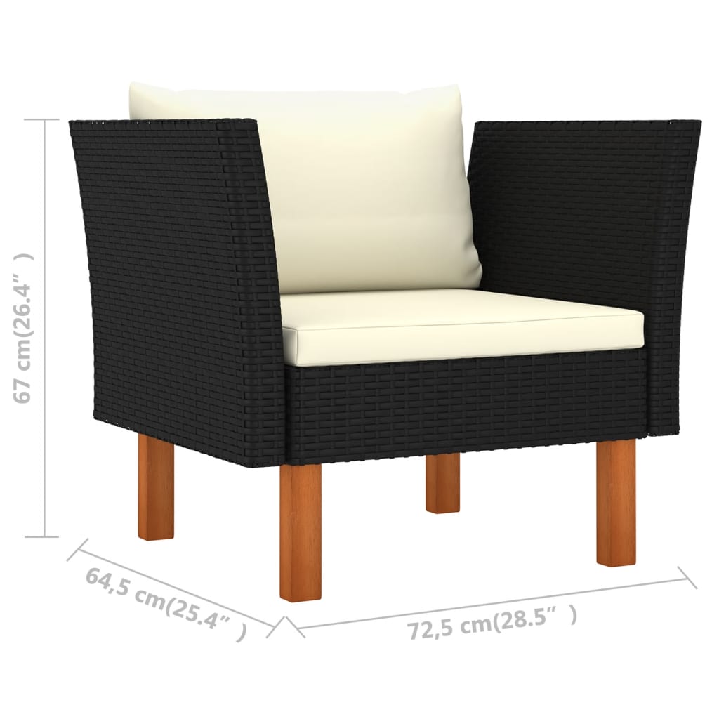 Patio Sofa Poly Rattan and Solid Eucalyptus Wood