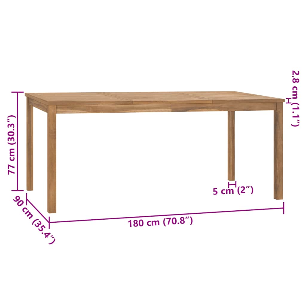 Dining Table | Warm brown | Solid teak wood | 180 x 90 x 77 cm | Durable