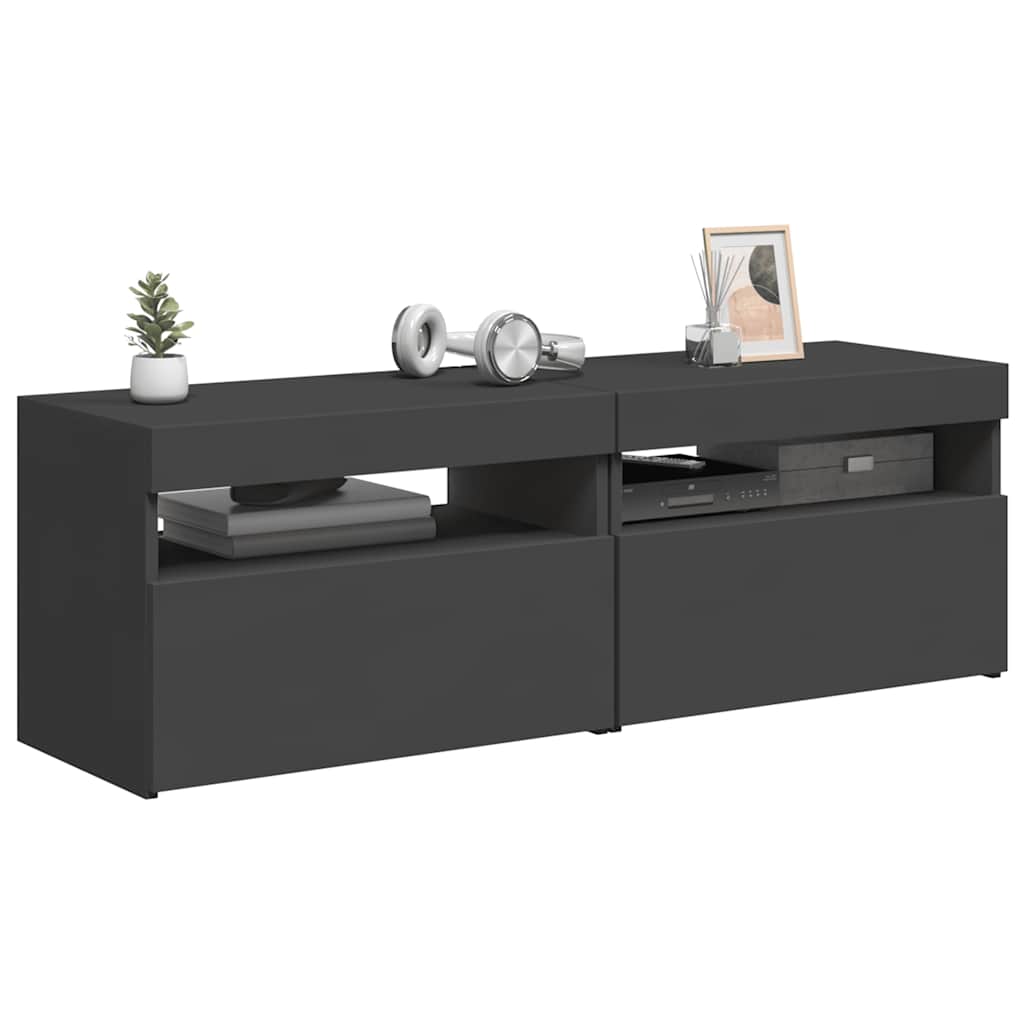 TV Cabinets with LED Lights 2 pcs Grey 60x35x40 cm