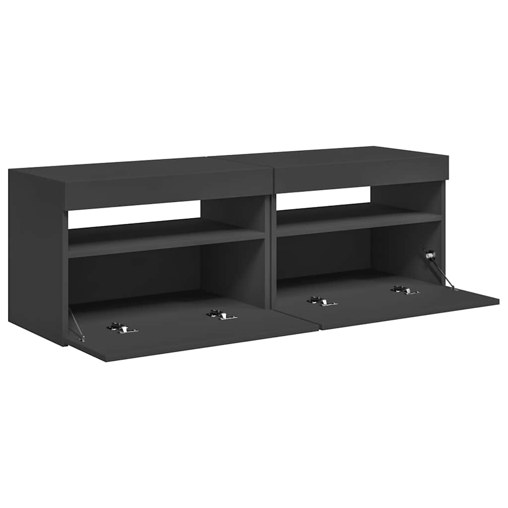 TV Cabinets with LED Lights 2 pcs Grey 60x35x40 cm